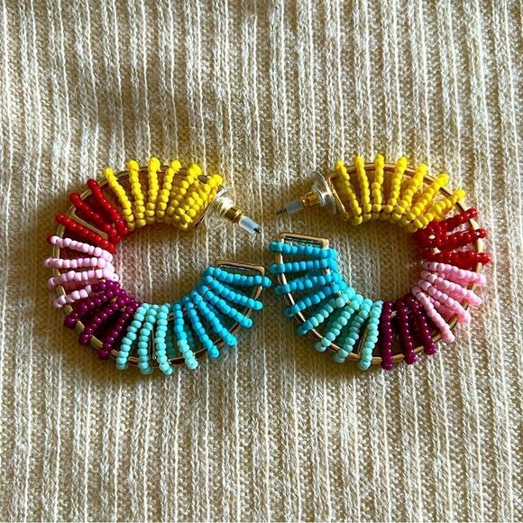 BAHATI JEWELRY RAINBOW MULTI-COLOR BFADED ROUND TARGE HOOP
EARRINGS - Picture 2 of 5